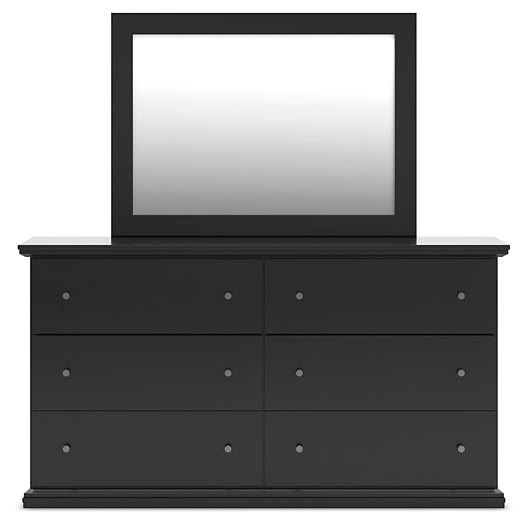 Full Panel Bed with Mirrored Dresser and Chest