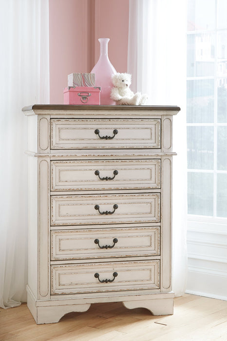 Realyn Twin Panel Bed with Mirrored Dresser and Chest Homeline Furniture