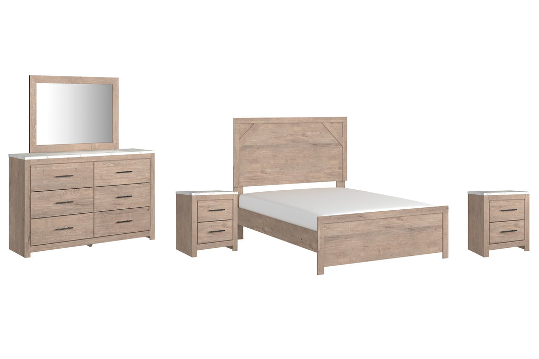 Senniberg Full Panel Bed with Mirrored Dresser and 2 Nightstands Homeline Furniture