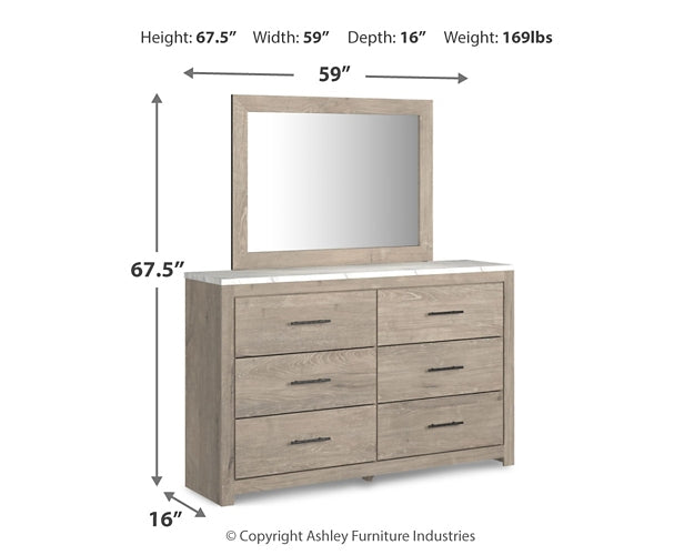 Senniberg Queen Panel Bed with Mirrored Dresser Homeline Furniture