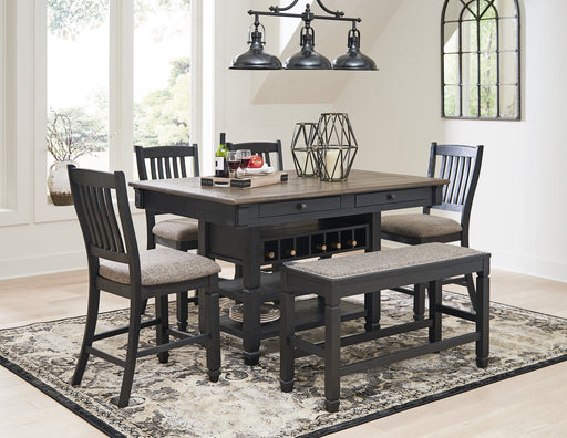 Tyler Creek Counter Height Dining Table and 4 Barstools and Bench Homeline Furniture