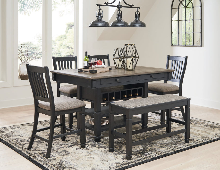 Tyler Creek Counter Height Dining Table and 4 Barstools and Bench Homeline Furniture