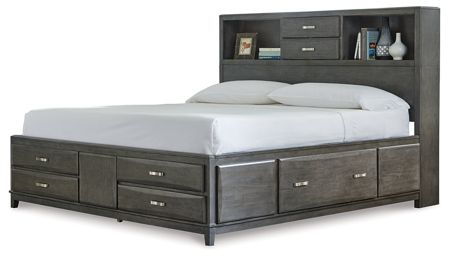 Caitbrook  Storage Bed With 8 Storage Drawers With Mirrored Dresser And Chest
