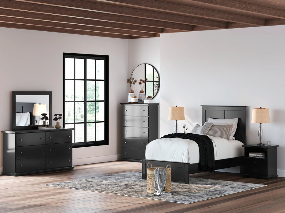 Twin Panel Bed with Mirrored Dresser and Nightstand