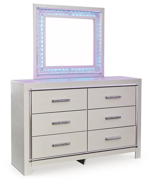 Zyniden Full Upholstered Panel Bed with Mirrored Dresser, Chest and Nightstand