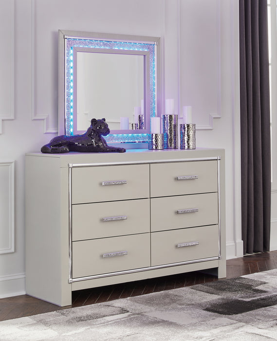 Zyniden Full Upholstered Panel Bed with Mirrored Dresser, Chest and Nightstand