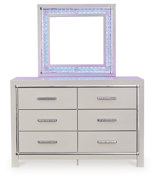 Zyniden Full Upholstered Panel Bed with Mirrored Dresser and Chest