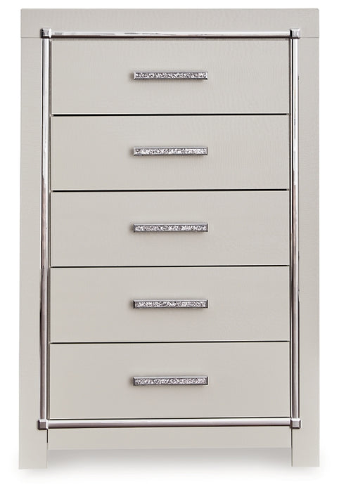 Zyniden Full Upholstered Panel Bed with Mirrored Dresser and Chest
