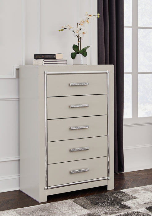 Zyniden Full Upholstered Panel Bed with Mirrored Dresser and Chest