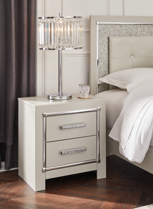 Zyniden Queen Upholstered Panel Headboard with Mirrored Dresser, Chest and Nightstand