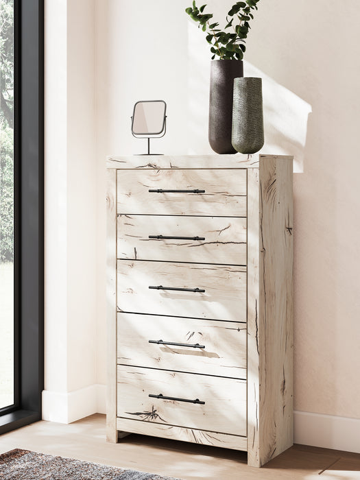Full Panel Storage Bed with Mirrored Dresser and Chest