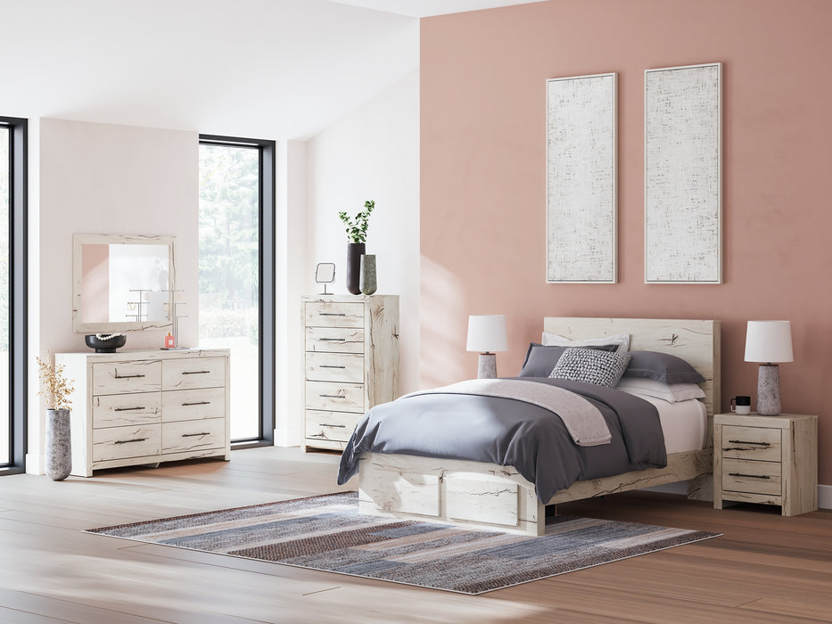 Full Panel Storage Bed with Mirrored Dresser, Chest and Nightstand