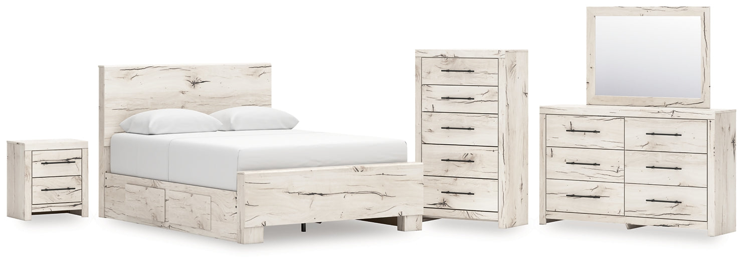 Queen Panel Bed with Mirrored Dresser, Chest and Nightstand