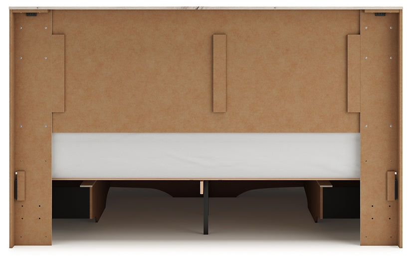 King Panel Storage Bed with Mirrored Dresser