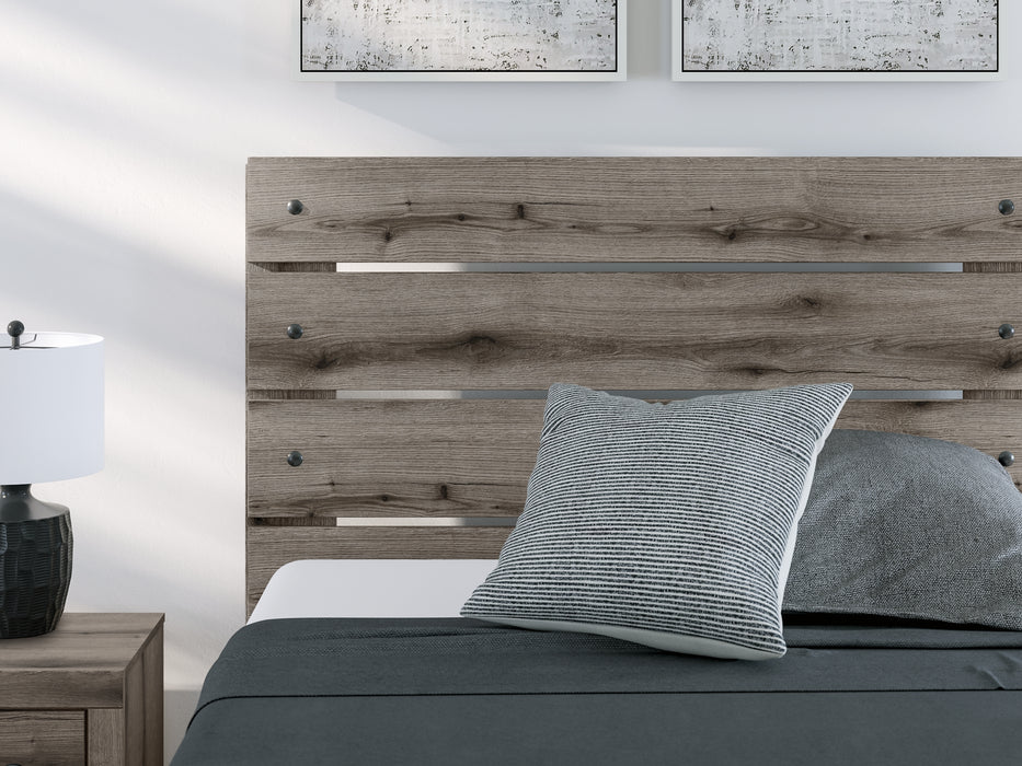 Graystorm Full Panel Bed with Mirrored Dresser and Chest