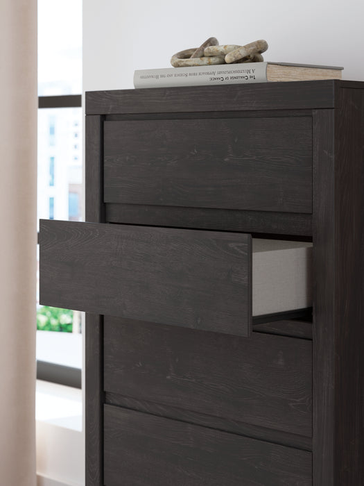 King Panel Storage Bed with Mirrored Dresser and Chest