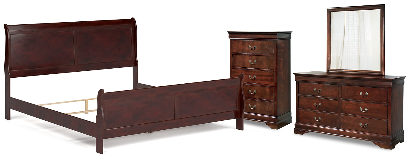 Alisdair  Sleigh Bed With Mirrored Dresser And Chest