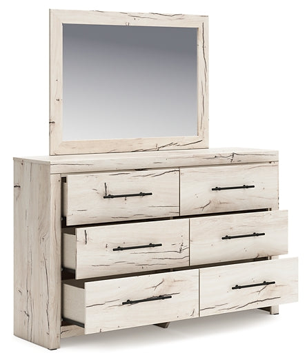 Lawroy Queen Panel Bed with Mirrored Dresser and Chest