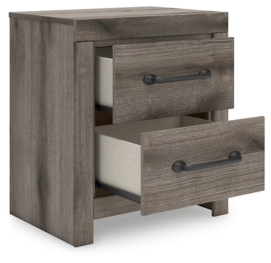 Graystorm King Panel Bed with Mirrored Dresser and Nightstand