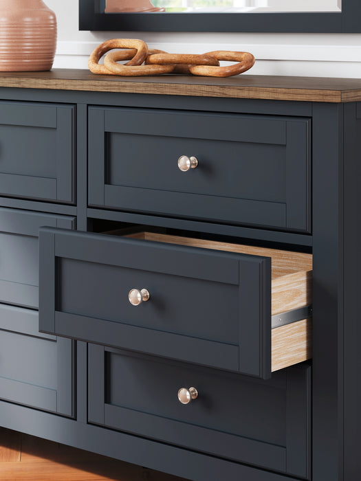 Landocken Queen Panel Headboard with Mirrored Dresser and Chest