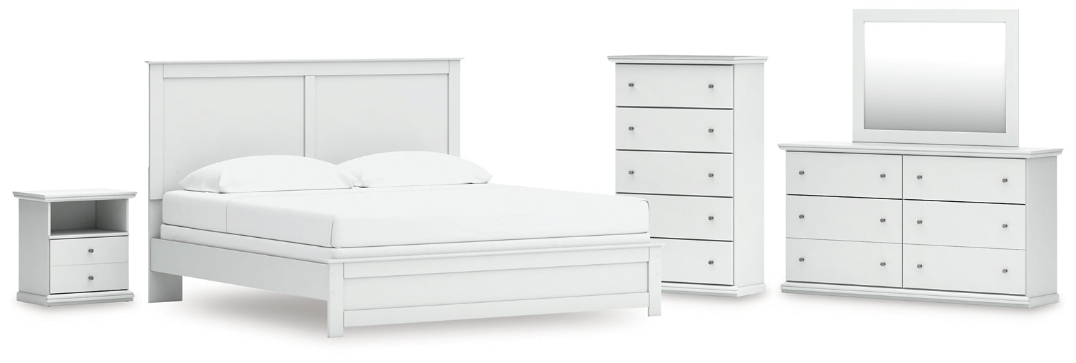 Bostwick Shoals King Panel Bed with Mirrored Dresser, Chest and Nightstand