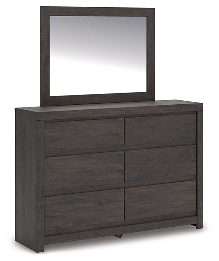King Panel Storage Bed with Mirrored Dresser and Nightstand