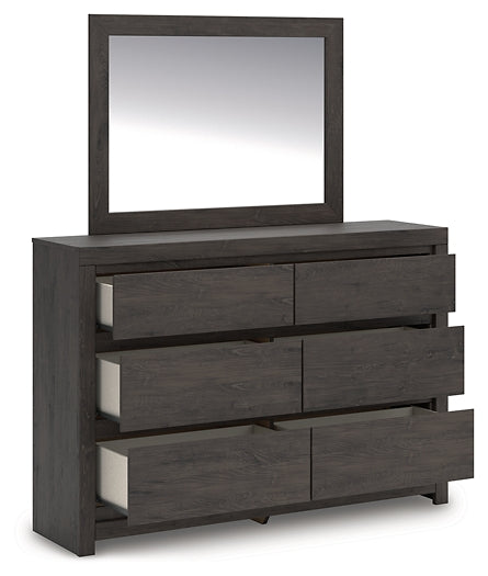 Queen Panel Storage Bed with Mirrored Dresser