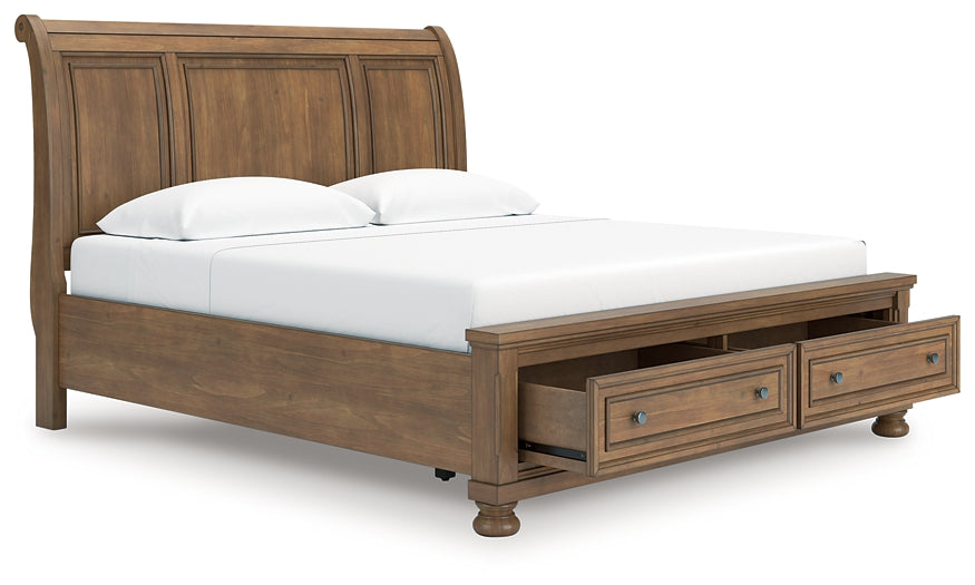 Feddinger King Storage Sleigh Bed with Mirrored Dresser, Chest and Nightstand