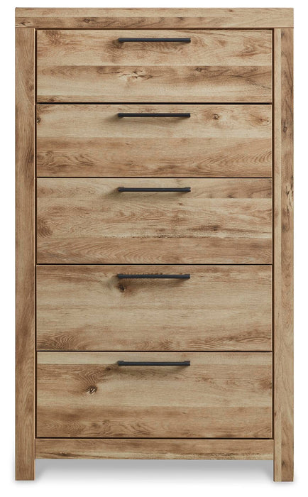 Hyanna King Panel Storage Bed with 1 Under Bed Storage Drawer, Dresser, Mirror, Chest and Nightstand