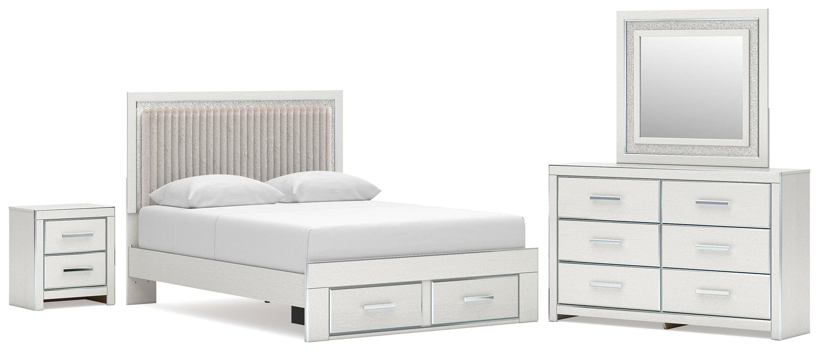 Zuraleus Queen Upholstered Panel Platform Storage Bed, Dresser, Mirror and Nightstand