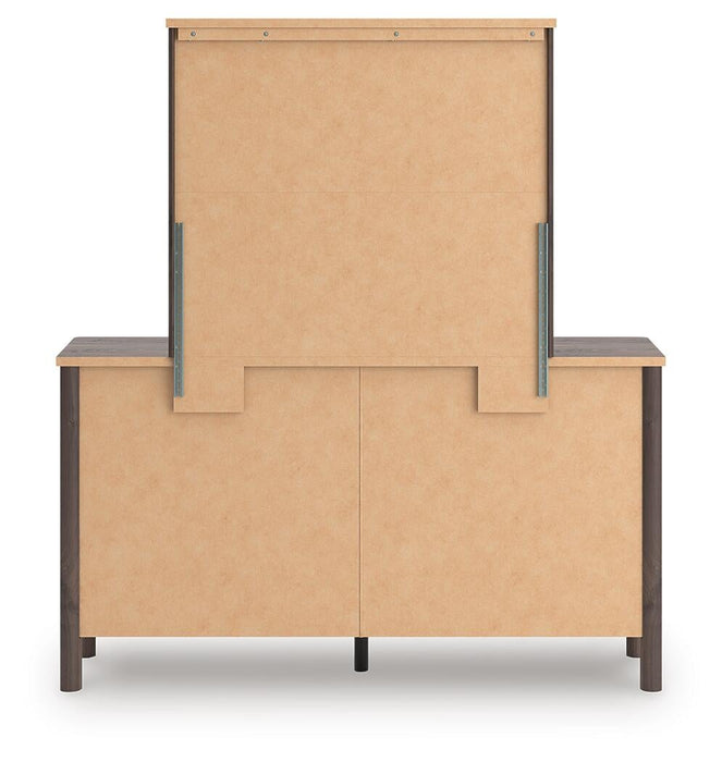 Pamytta Queen Upholstered Panel Platform Bed, Dresser, Mirror and Nightstand