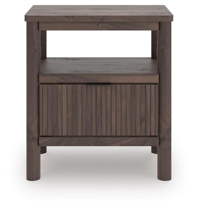 Pamytta Queen Upholstered Panel Platform Bed, Dresser, Mirror and Nightstand