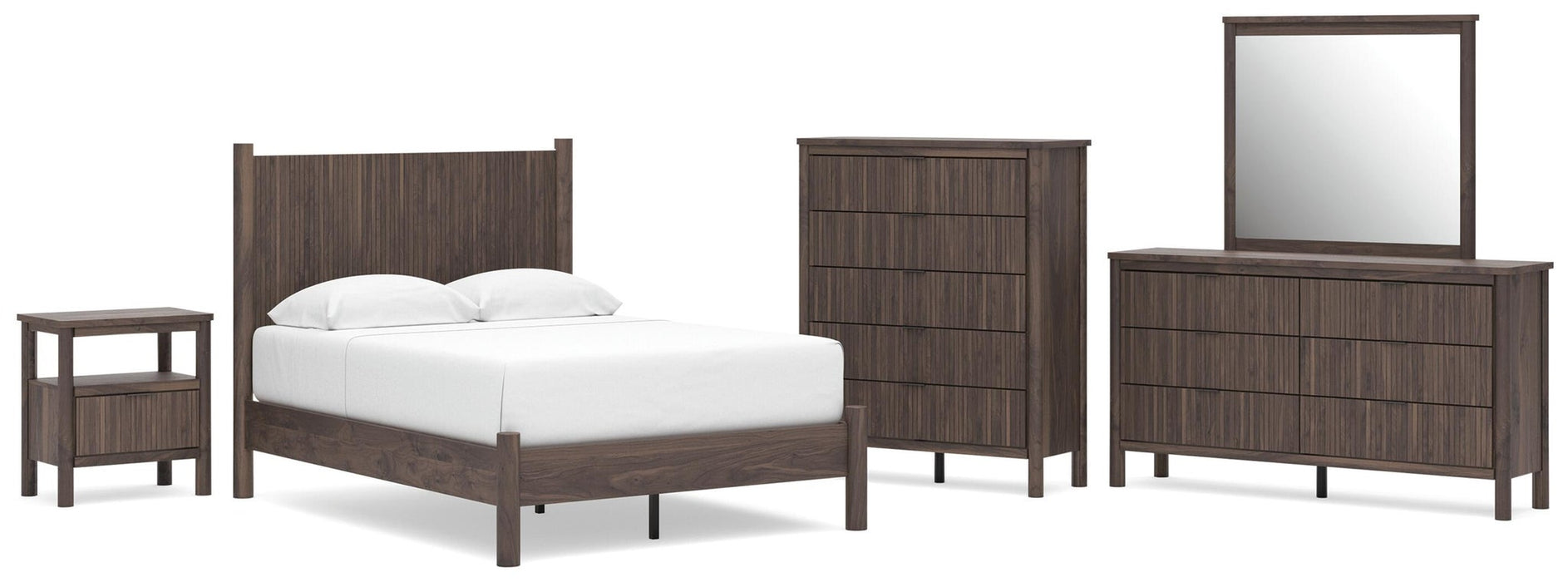 Pamytta Full Panel Platform Bed, Dresser, Mirror, Chest and Nightstand