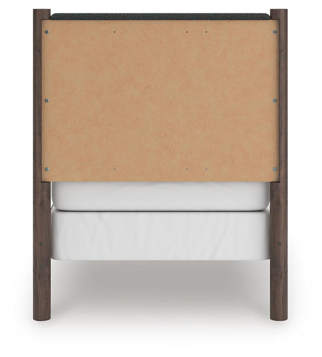 Pamytta Twin Upholstered Panel Bed, Dresser, Mirror and Nightstand