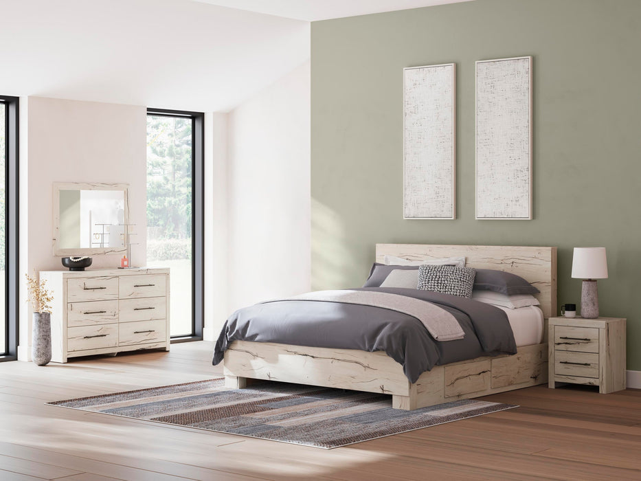 Lawroy King Panel Bed with Storage, Dresser, Mirror and Nightstand