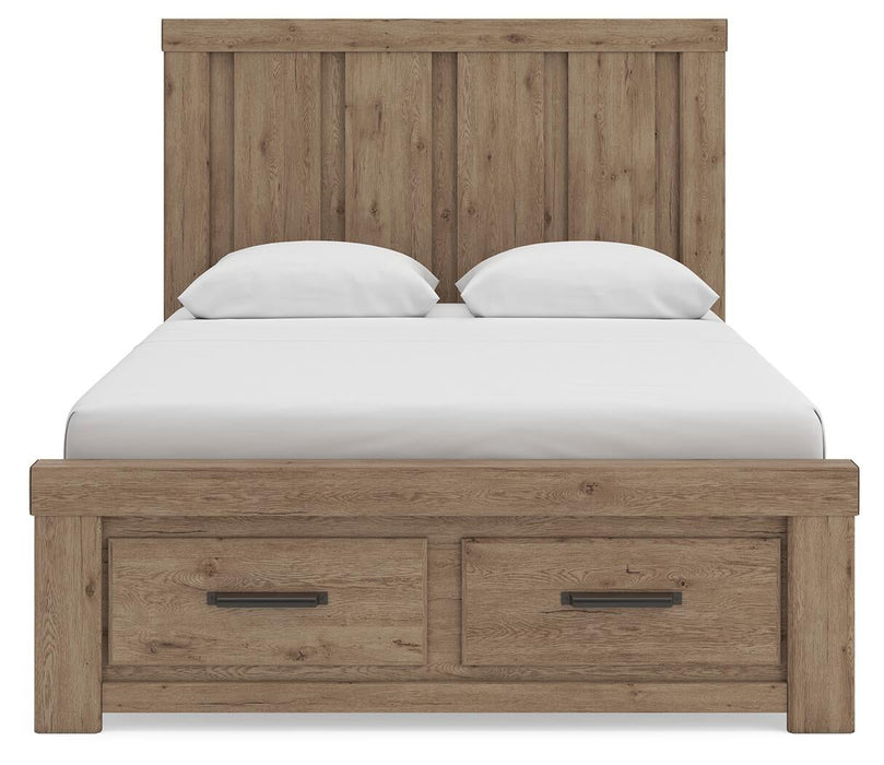 Garistyn Queen Panel Storage Bed. Dresser, Mirror and Nightstand