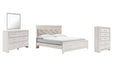 Altyra King Panel Bed with Mirrored Dresser and Chest Homeline Furniture