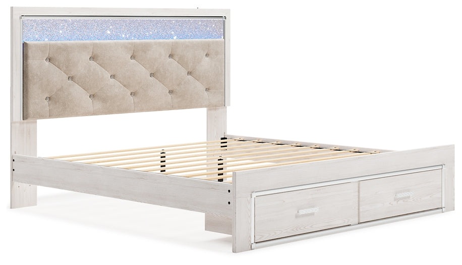 Altyra King Upholstered Storage Bed with Mirrored Dresser and Nightstand Homeline Furniture