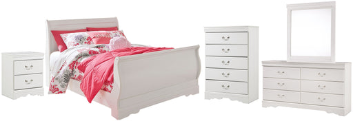 Anarasia Full Sleigh Bed with Mirrored Dresser, Chest and Nightstand Homeline Furniture