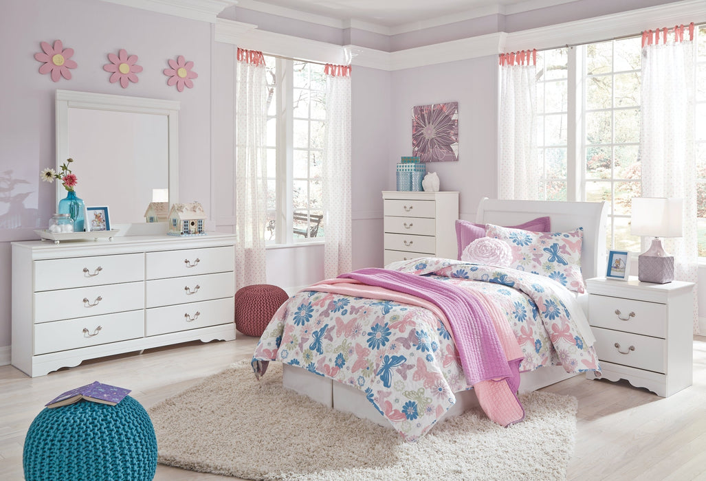 Anarasia Twin Sleigh Headboard with Mirrored Dresser, Chest and Nightstand Homeline Furniture