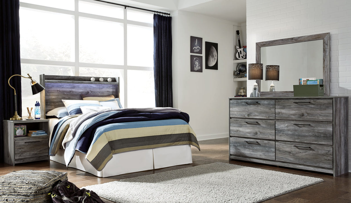 Baystorm Full Panel Headboard with Mirrored Dresser and Nightstand Homeline Furniture