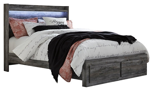 Baystorm Queen Panel Bed with 2 Storage Drawers with Mirrored Dresser and Nightstand Homeline Furniture