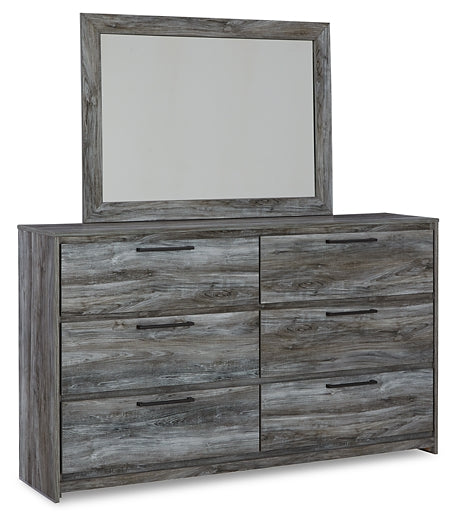 Baystorm Queen Panel Bed with 2 Storage Drawers with Mirrored Dresser and Nightstand Homeline Furniture