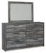 Baystorm Queen Panel Bed with 2 Storage Drawers with Mirrored Dresser and Nightstand Homeline Furniture