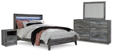 Baystorm Queen Panel Bed with Mirrored Dresser and Nightstand Homeline Furniture