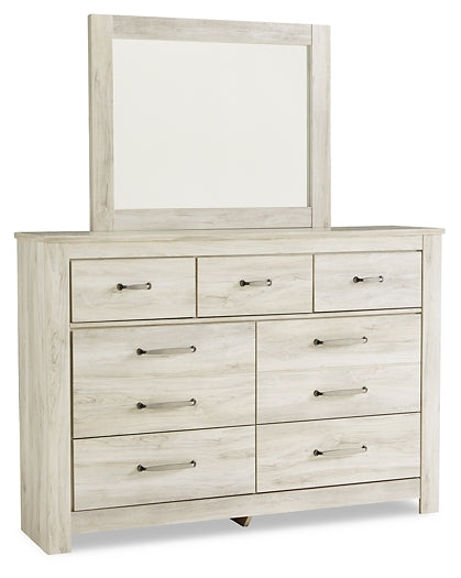 Bellaby Queen Platform Bed with 2 Storage Drawers with Mirrored Dresser and Nightstand Homeline Furniture