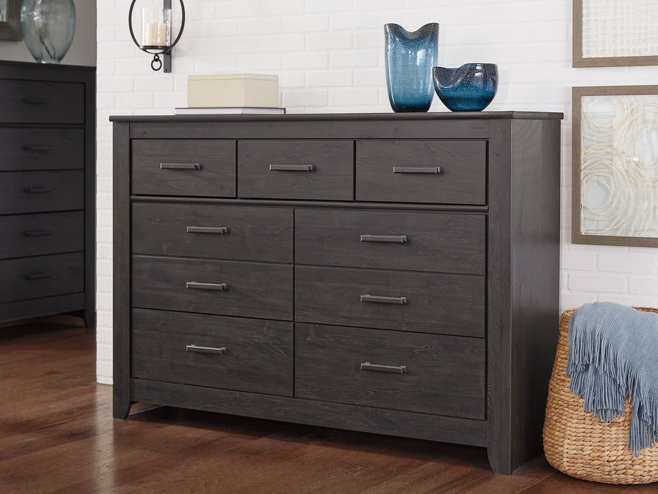 Brinxton King/California King Panel Headboard with Mirrored Dresser and 2 Nightstands Homeline Furniture
