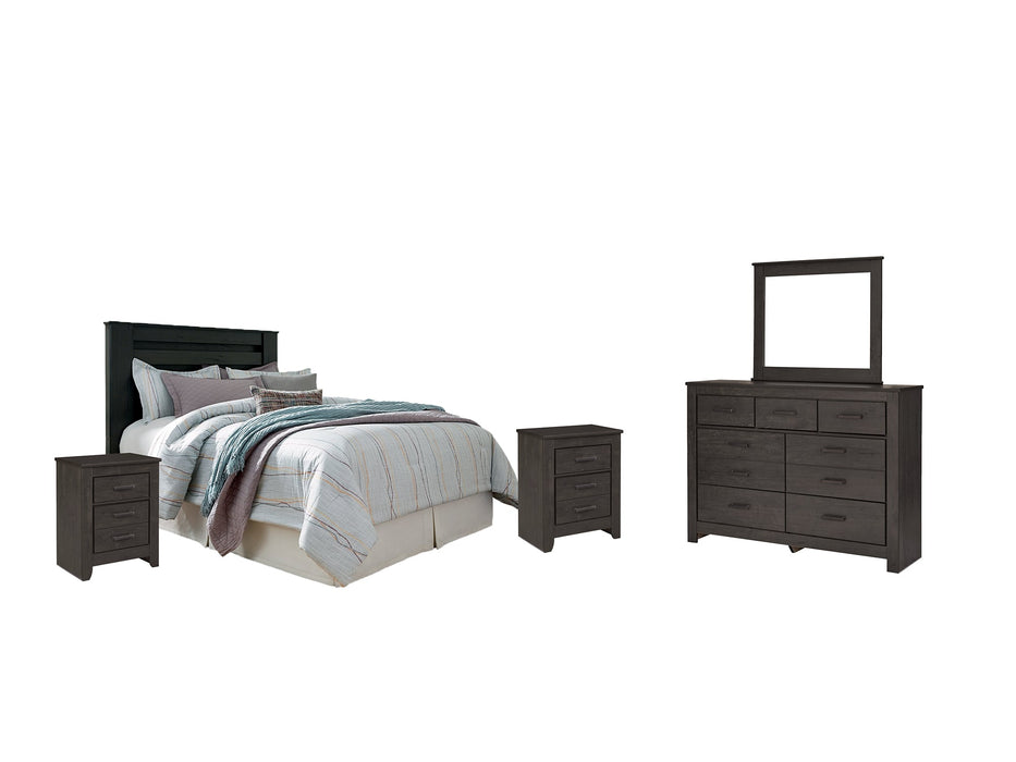 Brinxton King/California King Panel Headboard with Mirrored Dresser and 2 Nightstands Homeline Furniture