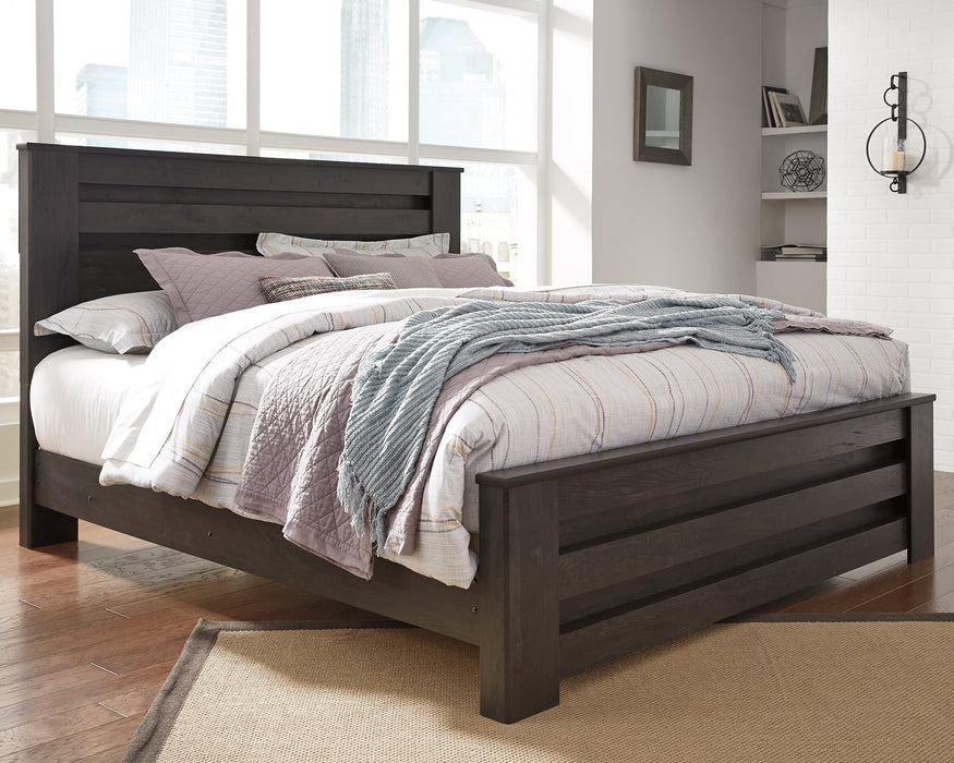 Brinxton King Panel Bed with Mirrored Dresser, Chest and 2 Nightstands Homeline Furniture