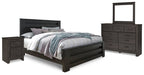 Brinxton King Panel Bed with Mirrored Dresser and Nightstand Homeline Furniture